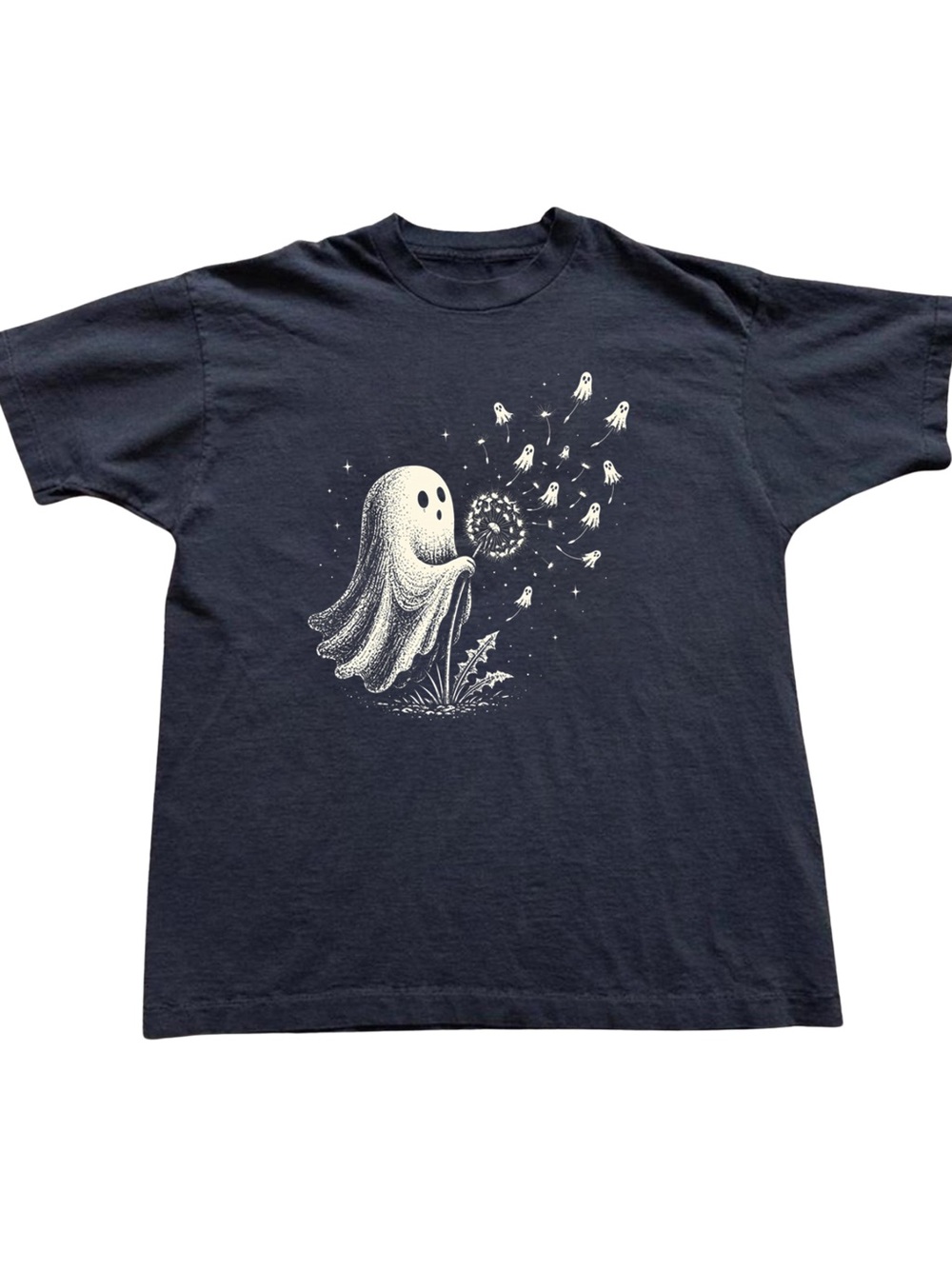 Cute Dandelion Ghost Spooky Season Halloween Black Graphic Tee